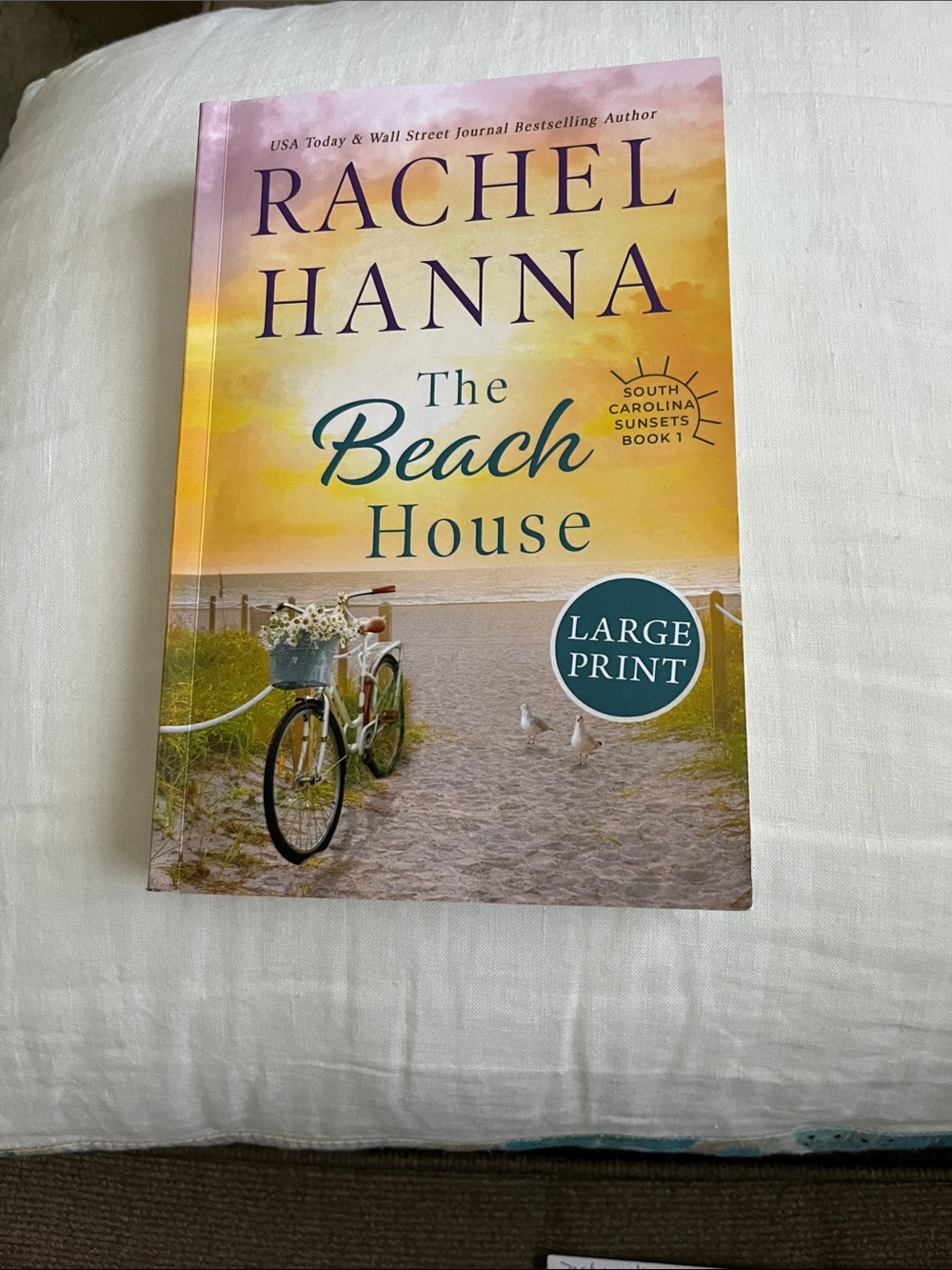 The Beach House by Rachel Hanna — Large Print (Yellow & Pink Cover)